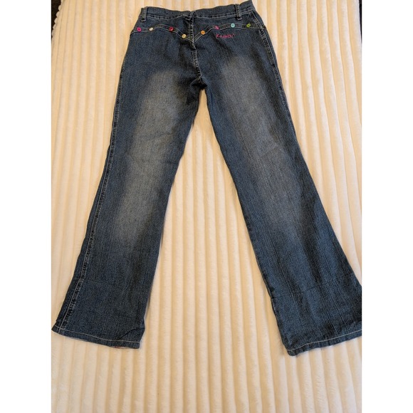 Rocawear Y2K Jeans Girls Size 16 Bootcut Blue Denim Embellished Pockets - Picture 3 of 5